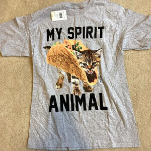 Medium women’s walnut & 39th my spirit animal funny taco cat shirt